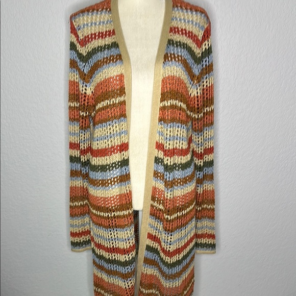 Striped Earth Tone Long Open Cardigan XXL - Picture 1 of 10